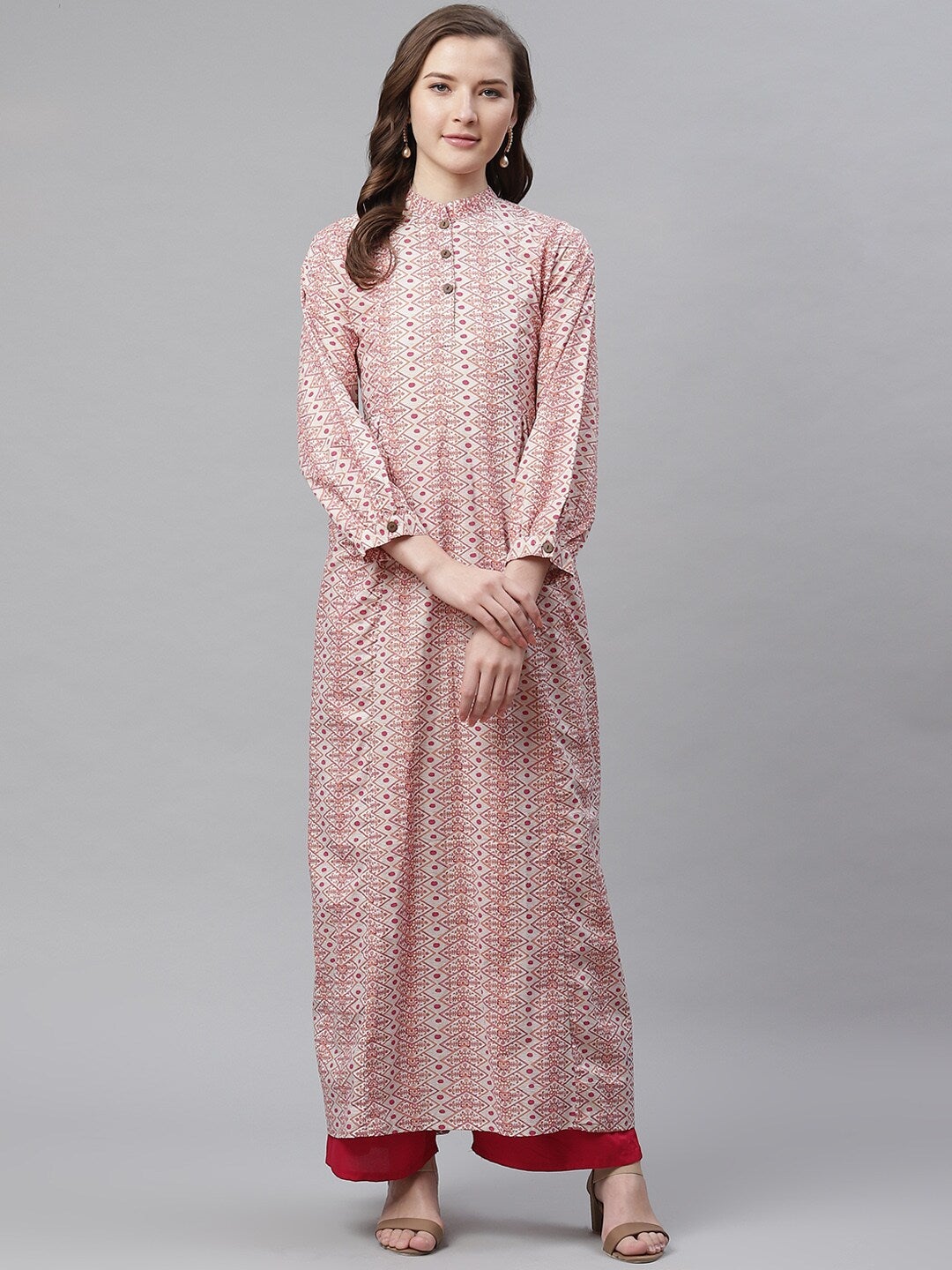 Women'S White Peach Maxi Style Kurta | LASVINI - Redefining Indian Fashion with Elegance