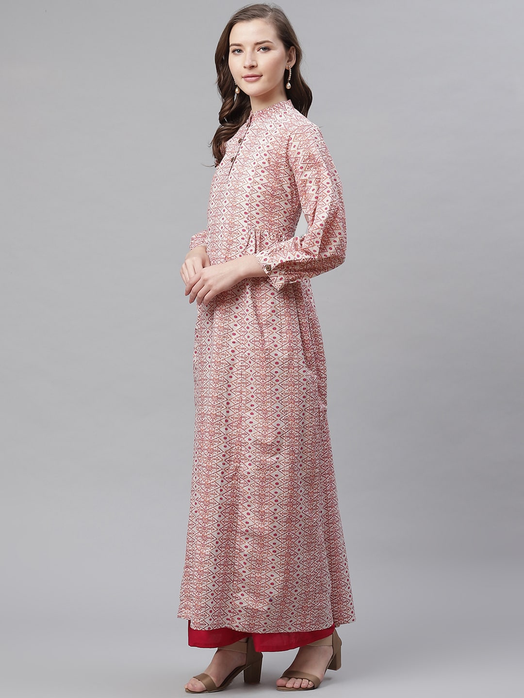 Women'S White Peach Maxi Style Kurta | LASVINI - Redefining Indian Fashion with Elegance