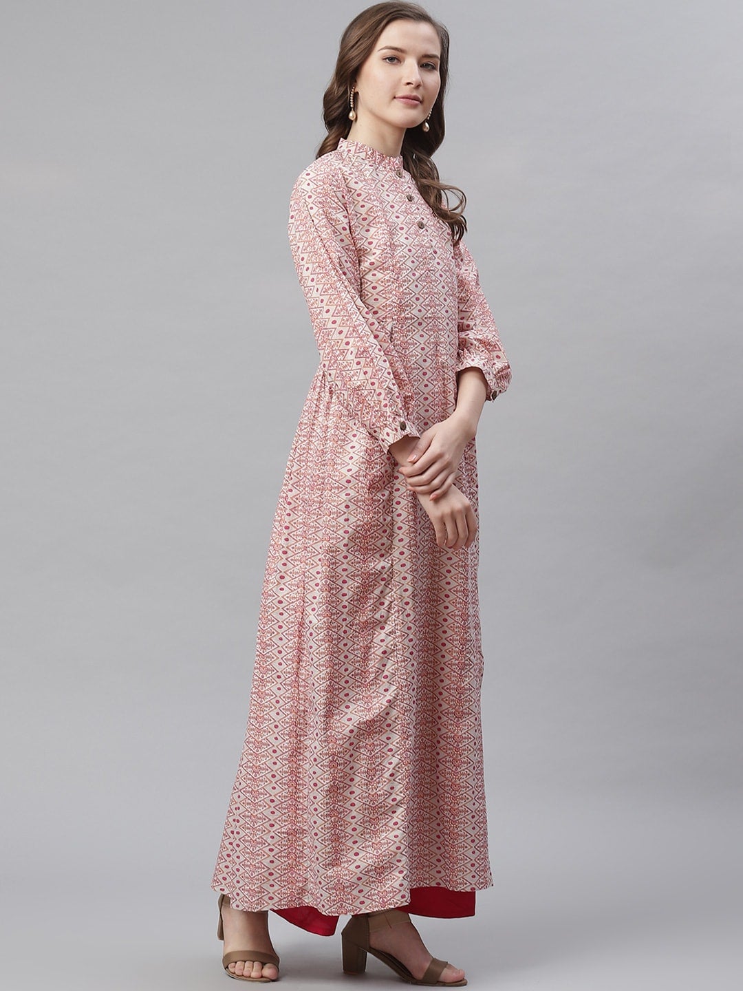 Women'S White Peach Maxi Style Kurta | LASVINI - Redefining Indian Fashion with Elegance