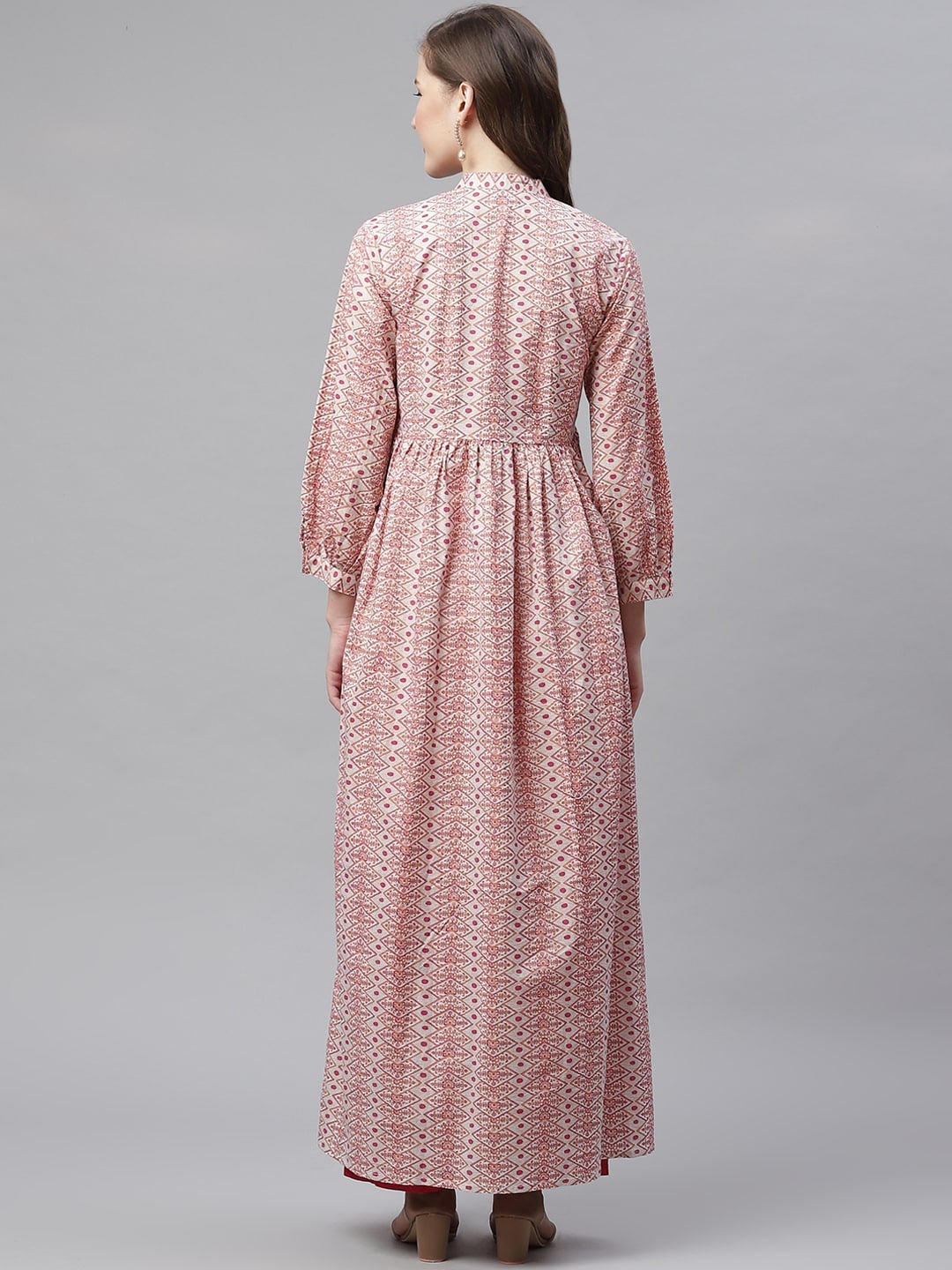 Women'S White Peach Maxi Style Kurta | LASVINI - Redefining Indian Fashion with Elegance