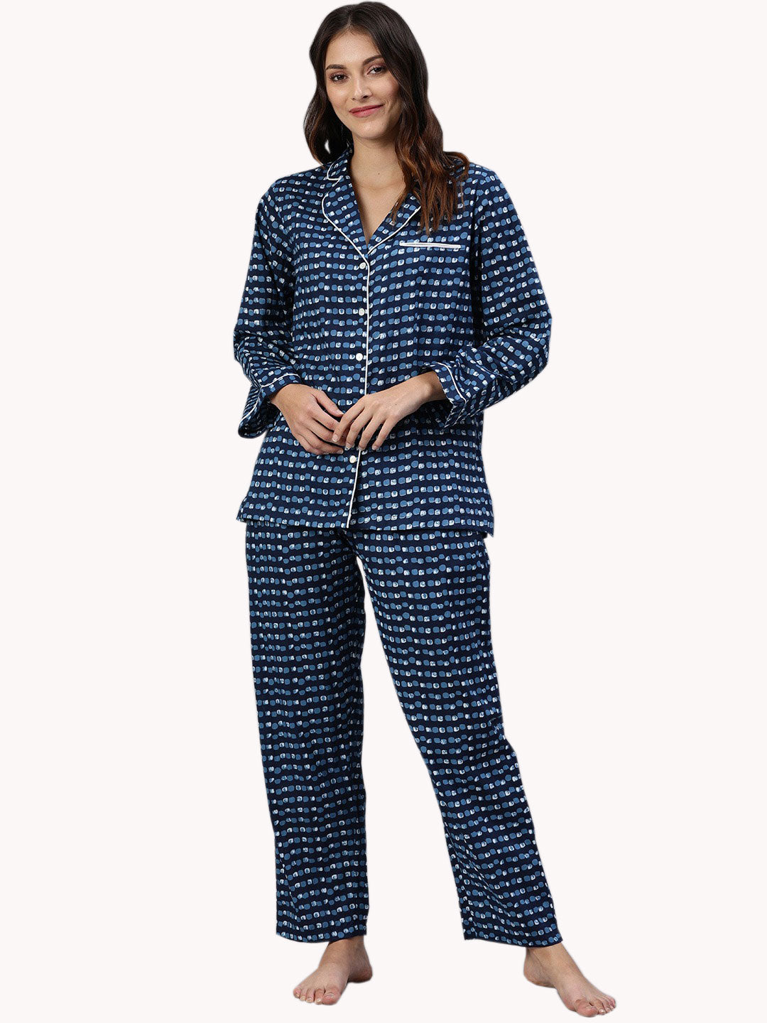 Women'S Blue Printed Nightsuit | LASVINI - Redefining Indian Fashion with Elegance