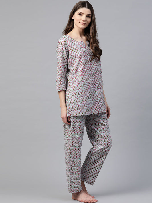 Women'S Grey Printed Loungewear/Nightwear | LASVINI - Redefining Indian Fashion with Elegance
