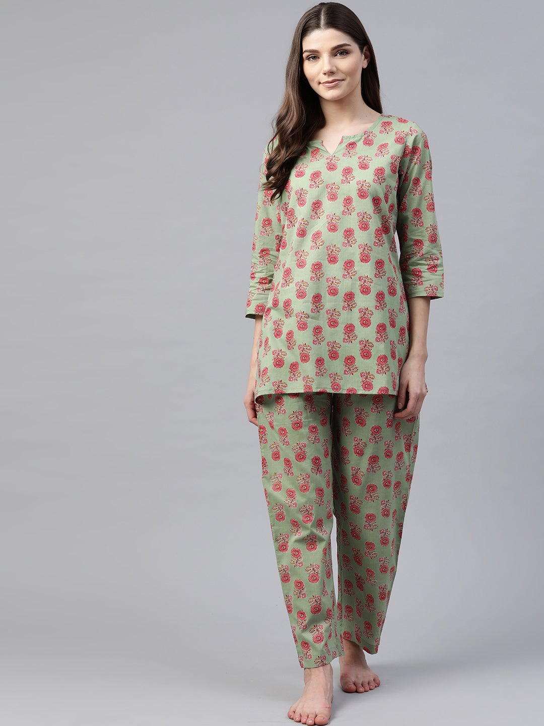 Women'S Green Printed Loungewear /Nightwear | LASVINI - Redefining Indian Fashion with Elegance