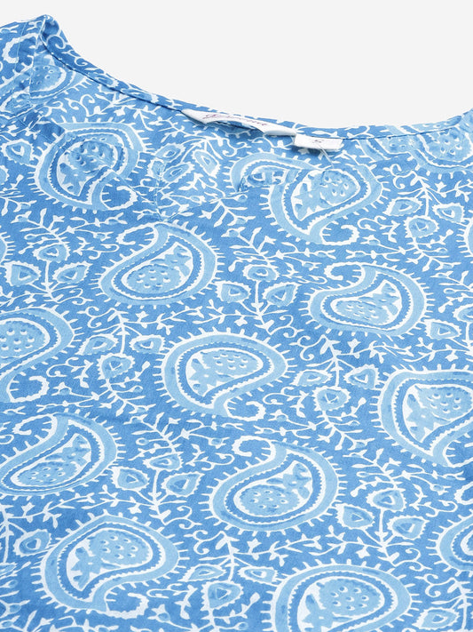 Women'S Blue Printed Cotton Nightwear | LASVINI - Redefining Indian Fashion with Elegance