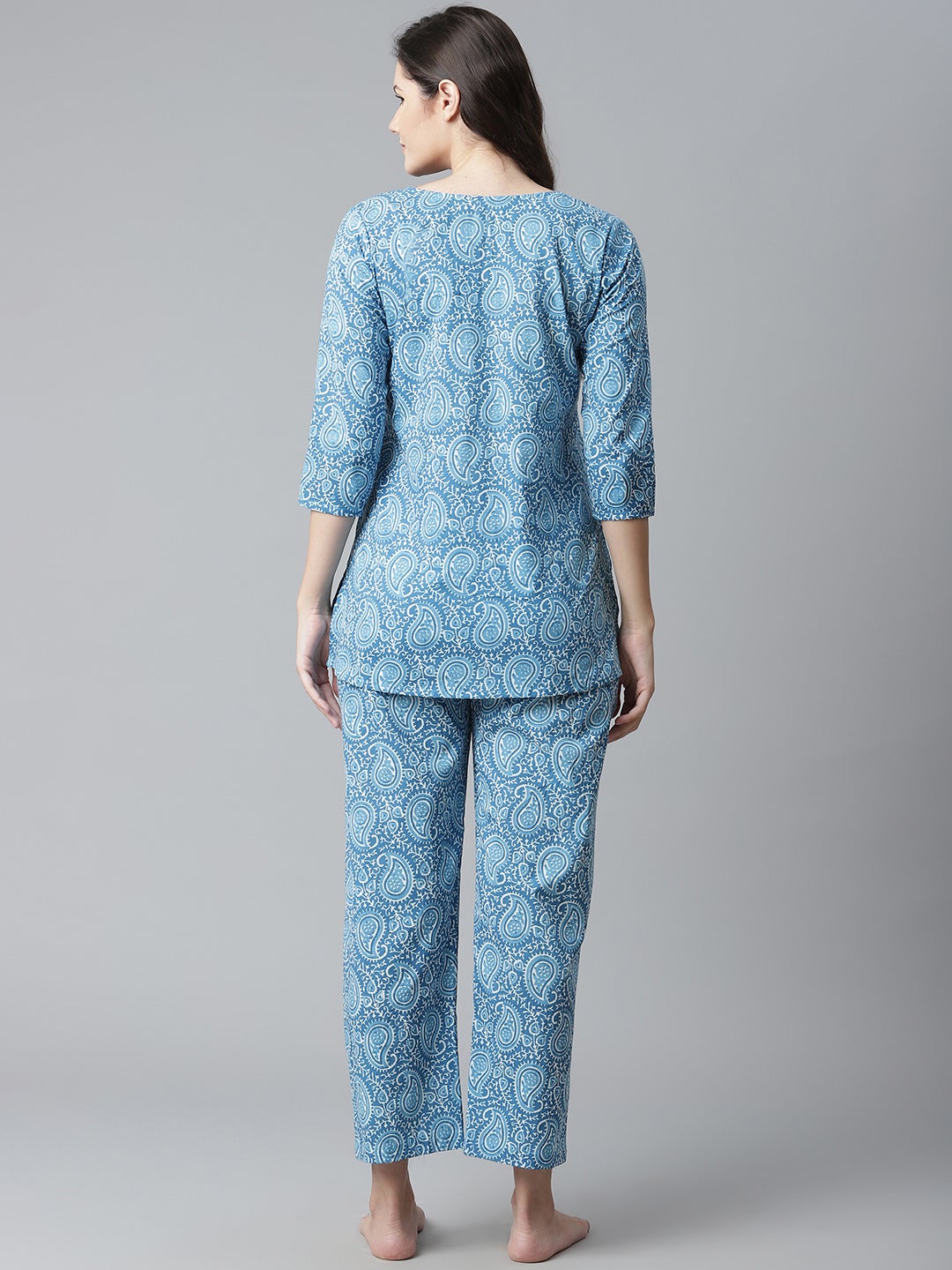 Women'S Blue Printed Cotton Nightwear | LASVINI - Redefining Indian Fashion with Elegance