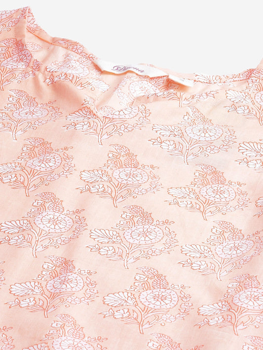 Women'S Peach Printed Cotton Nightwear | LASVINI - Redefining Indian Fashion with Elegance