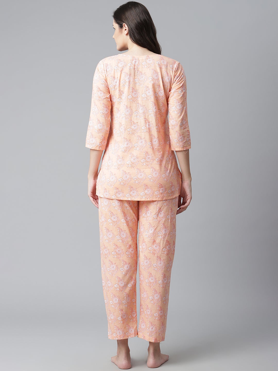 Women'S Peach Printed Cotton Nightwear | LASVINI - Redefining Indian Fashion with Elegance