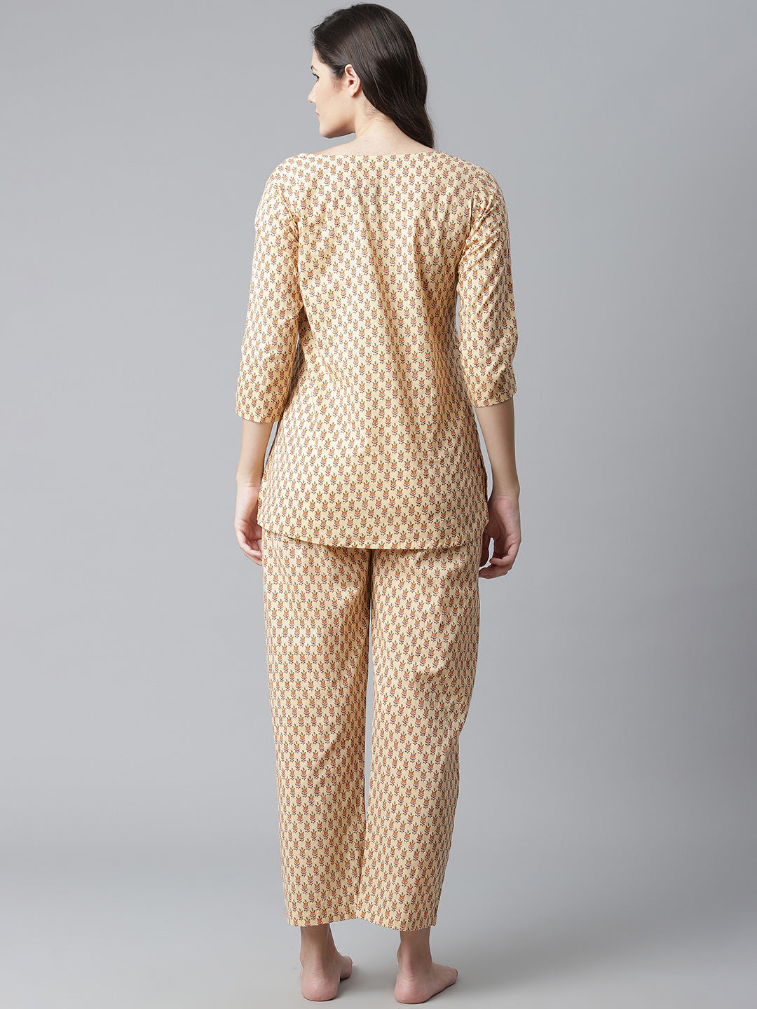 Women'S Yellow Buti Print Cotton Nightwear | LASVINI - Redefining Indian Fashion with Elegance