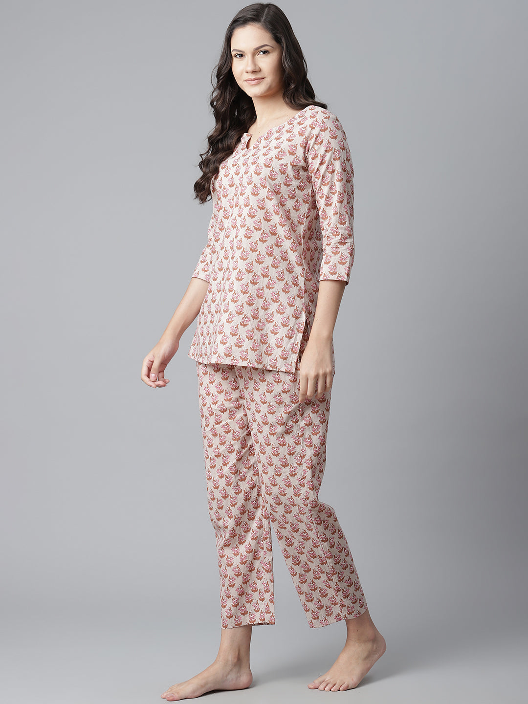 Women'S Floral Pink Motif Cotton Nightsuit | LASVINI - Redefining Indian Fashion with Elegance