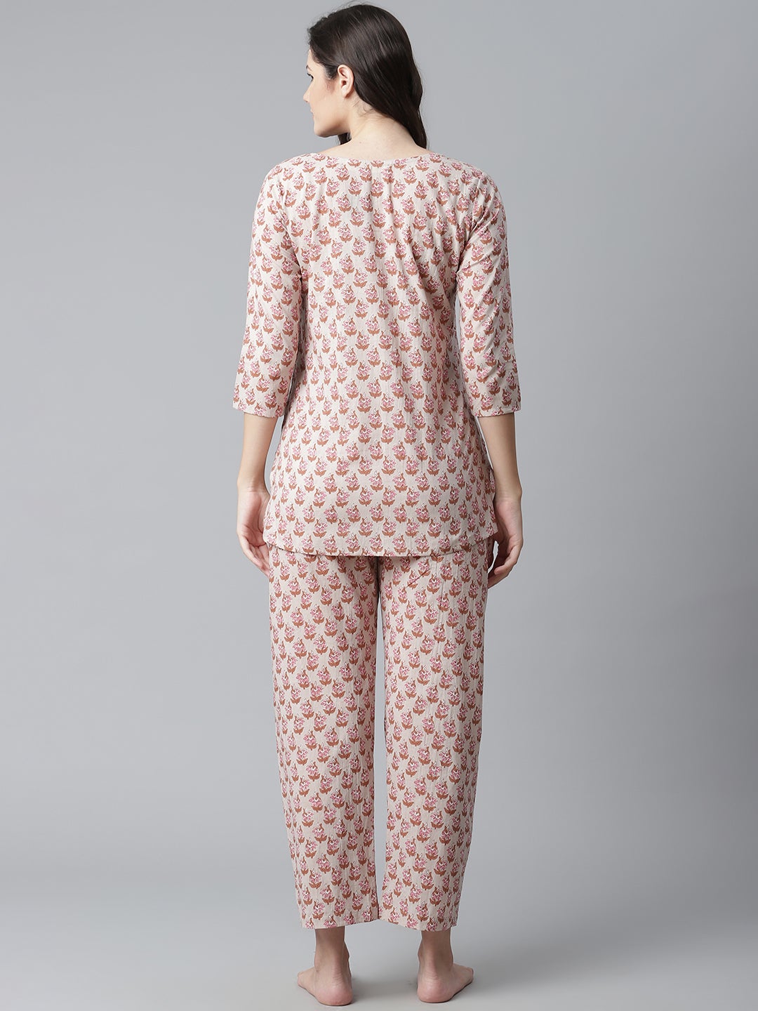 Women'S Floral Pink Motif Cotton Nightsuit | LASVINI - Redefining Indian Fashion with Elegance