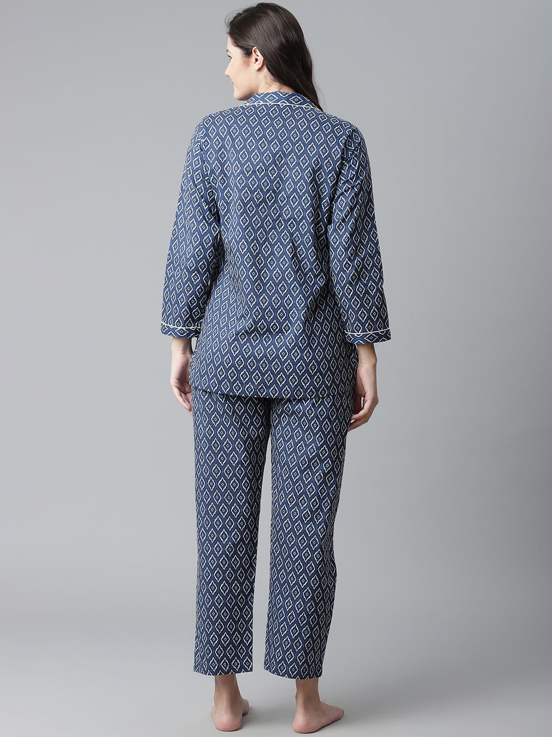 Women'S Indigo Printed Cotton Nightsuit | LASVINI - Redefining Indian Fashion with Elegance
