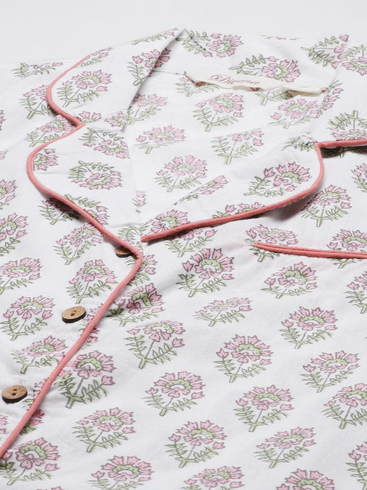 Women'S White Printed Cotton Night Suit | LASVINI - Redefining Indian Fashion with Elegance