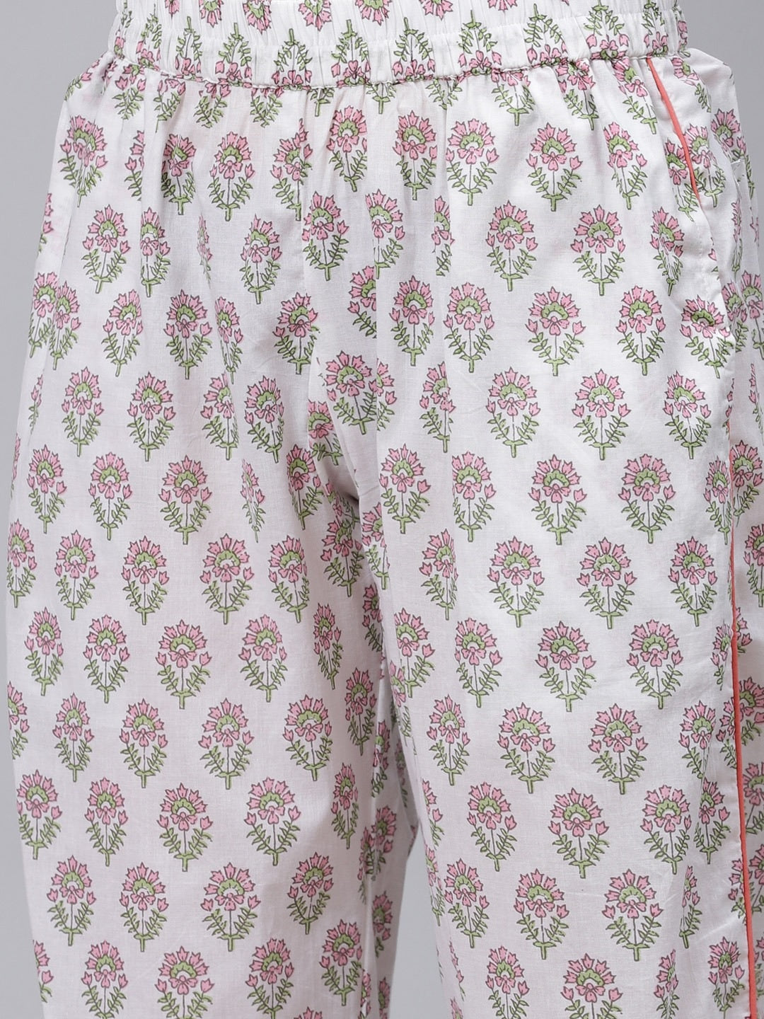 Women'S White Printed Cotton Night Suit | LASVINI - Redefining Indian Fashion with Elegance
