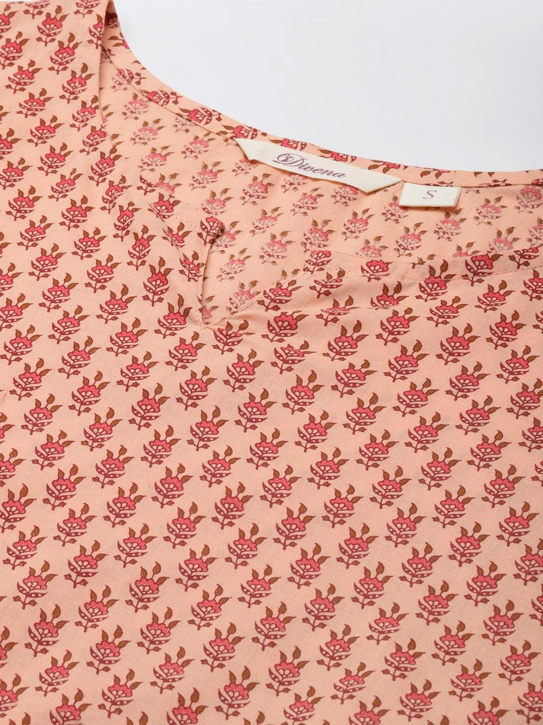 Peach Floral Printed Night Suit | LASVINI - Redefining Indian Fashion with Elegance