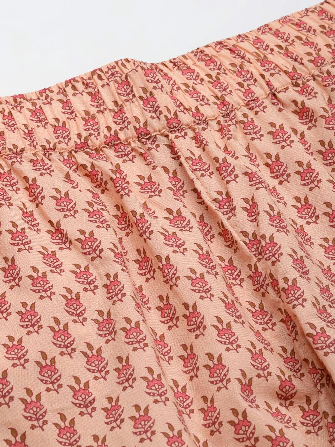 Peach Floral Printed Night Suit | LASVINI - Redefining Indian Fashion with Elegance