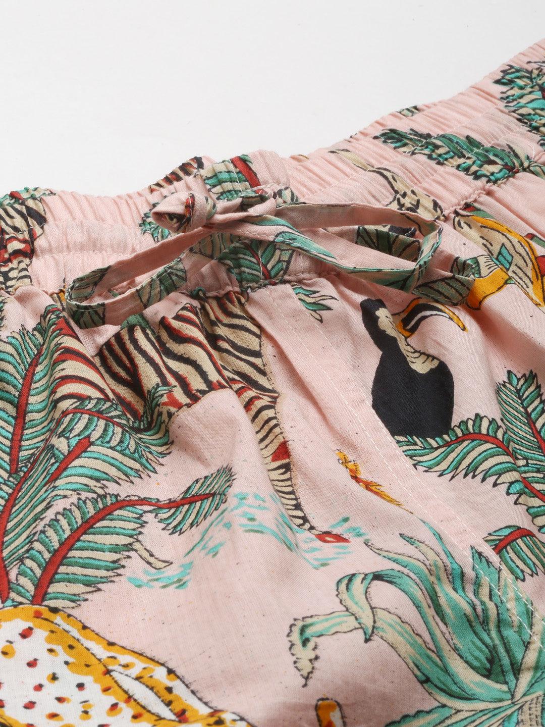 Pink Cotton Floral Print Night Suit | LASVINI - Redefining Indian Fashion with Elegance