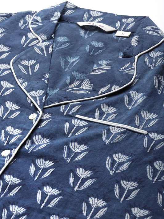 Indigo Hand Block Pure Cotton Night Suit | LASVINI - Redefining Indian Fashion with Elegance