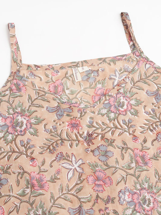 Floral Printed Pure Cotton Short Night Suit | LASVINI - Redefining Indian Fashion with Elegance