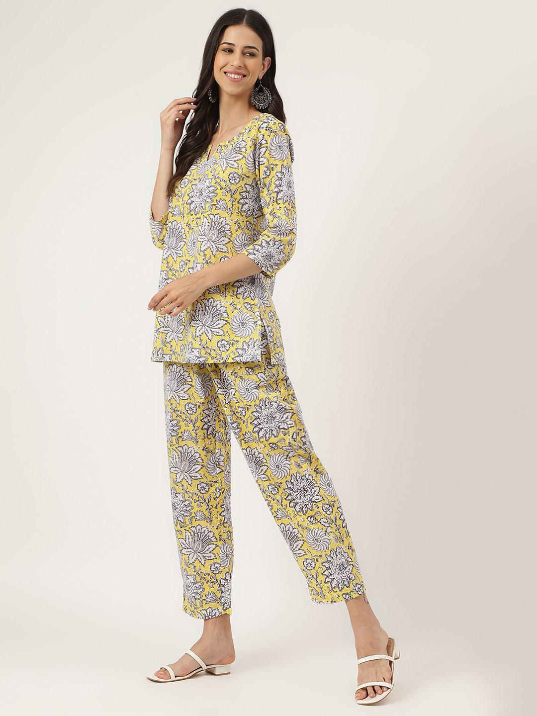 Yellow Printed Loungewear/Nightwear | LASVINI - Redefining Indian Fashion with Elegance