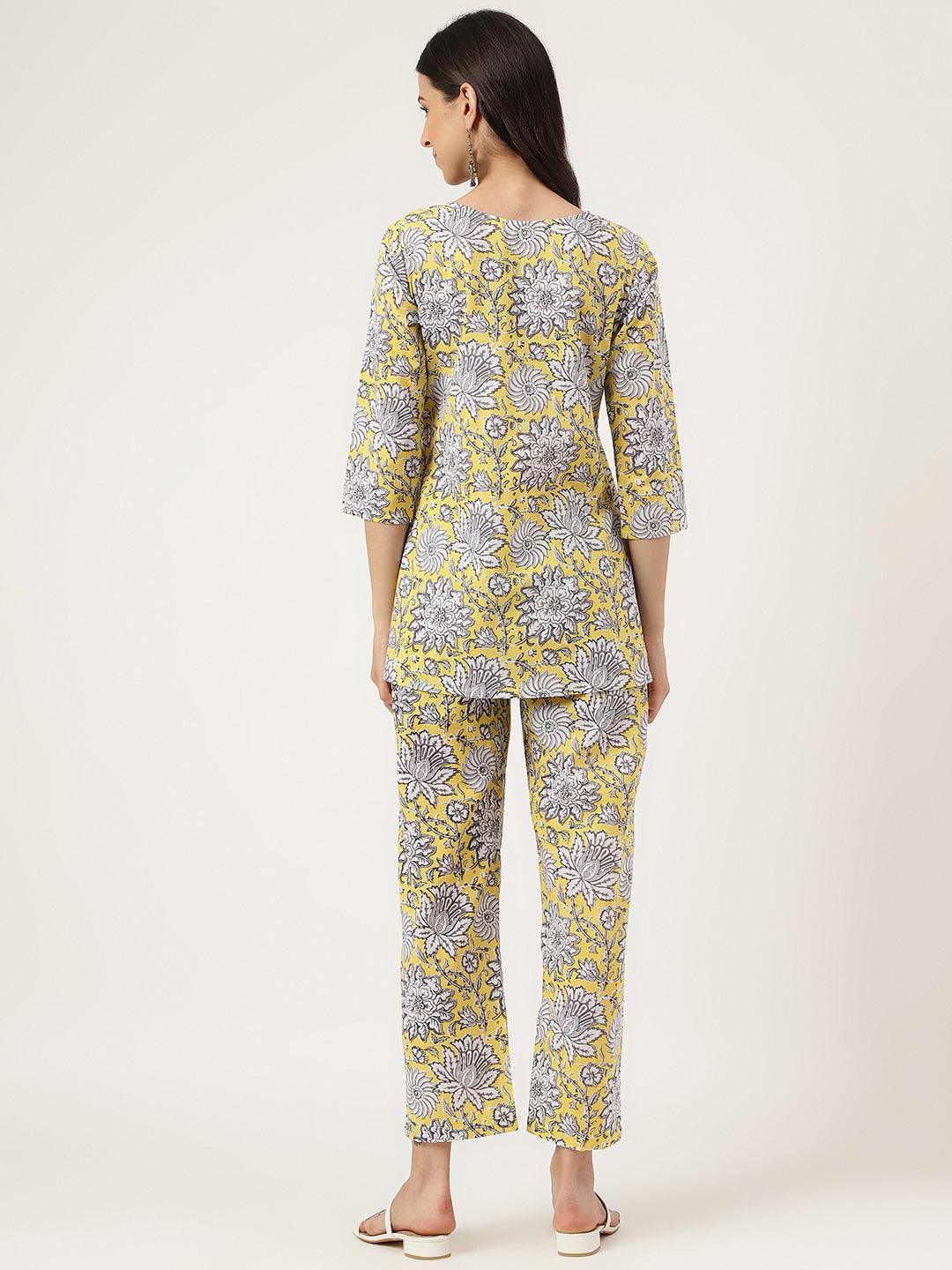 Yellow Printed Loungewear/Nightwear | LASVINI - Redefining Indian Fashion with Elegance