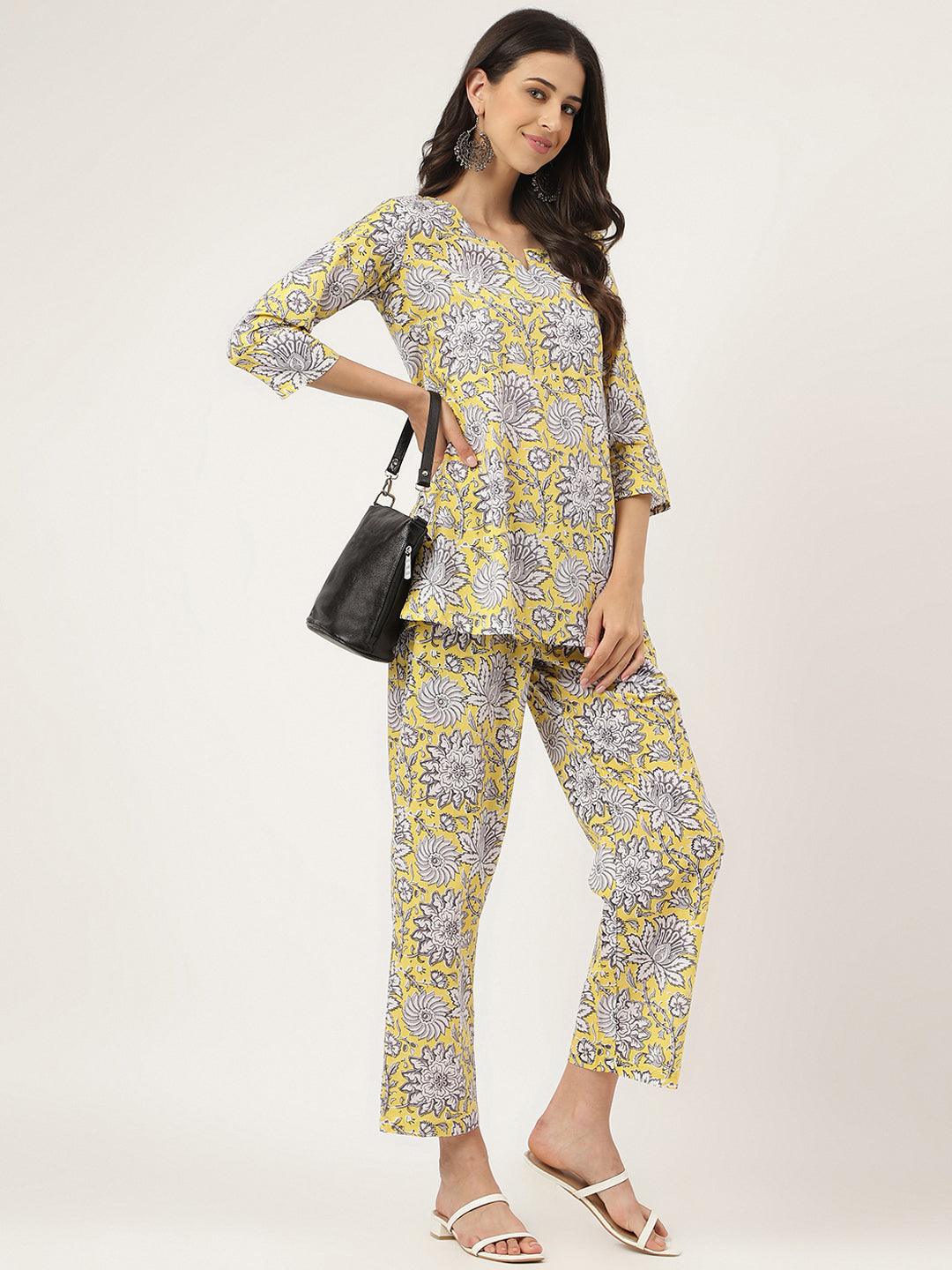 Yellow Printed Loungewear/Nightwear | LASVINI - Redefining Indian Fashion with Elegance