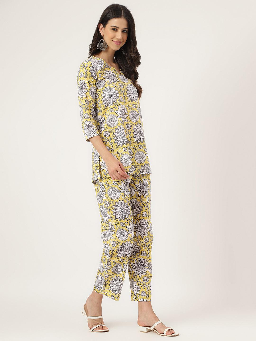 Yellow Printed Loungewear/Nightwear | LASVINI - Redefining Indian Fashion with Elegance