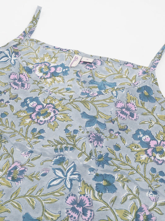 Floral Printed Sleeveless Pure Cotton Short Night Suit | LASVINI - Redefining Indian Fashion with Elegance