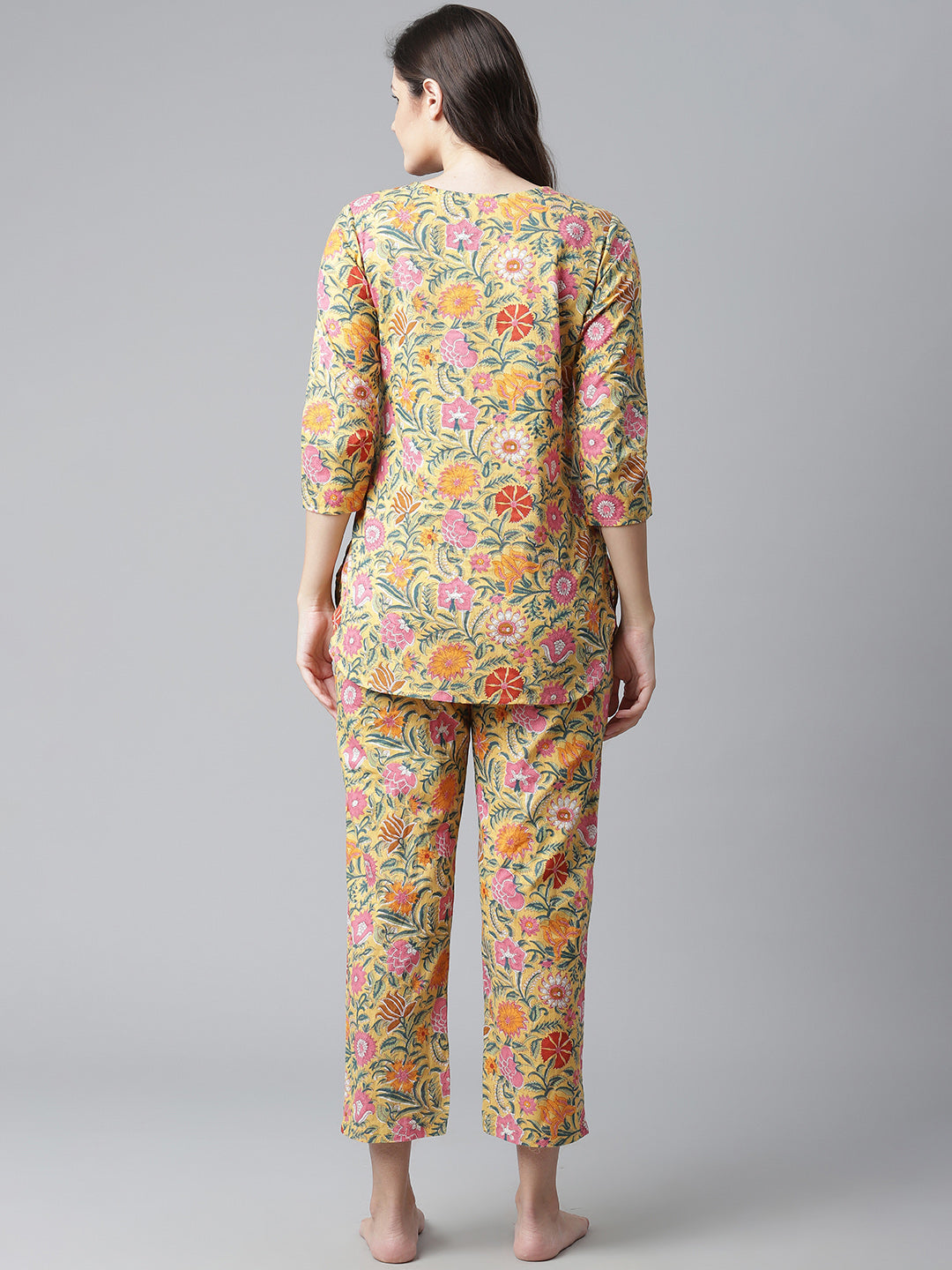 Women'S Yellow Printed Cotton Night Wear | LASVINI - Redefining Indian Fashion with Elegance