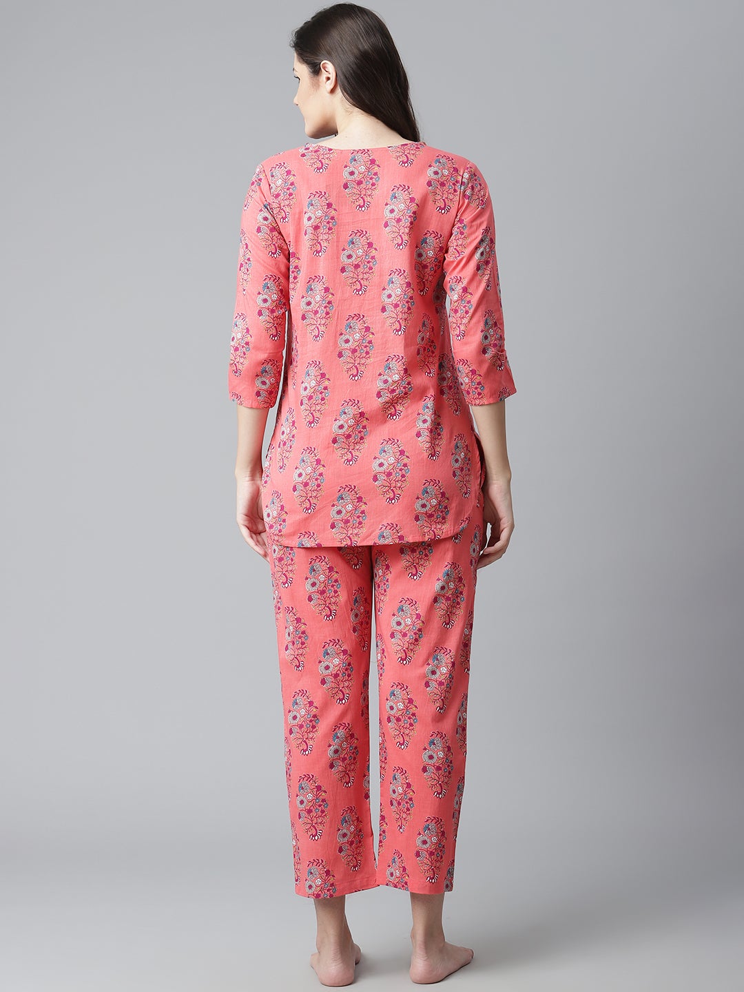 Women'S Peach Cotton Printed Nightsuit | LASVINI - Redefining Indian Fashion with Elegance
