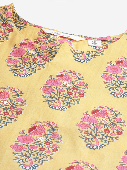 Women'S Yellow Flower Cotton Motif Nightwear | LASVINI - Redefining Indian Fashion with Elegance