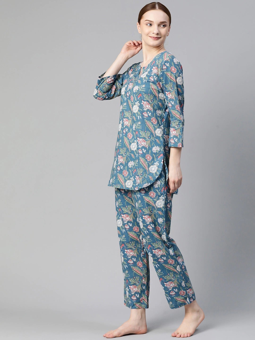 Women'S Blue Printed Cotton Nightwear | LASVINI - Redefining Indian Fashion with Elegance