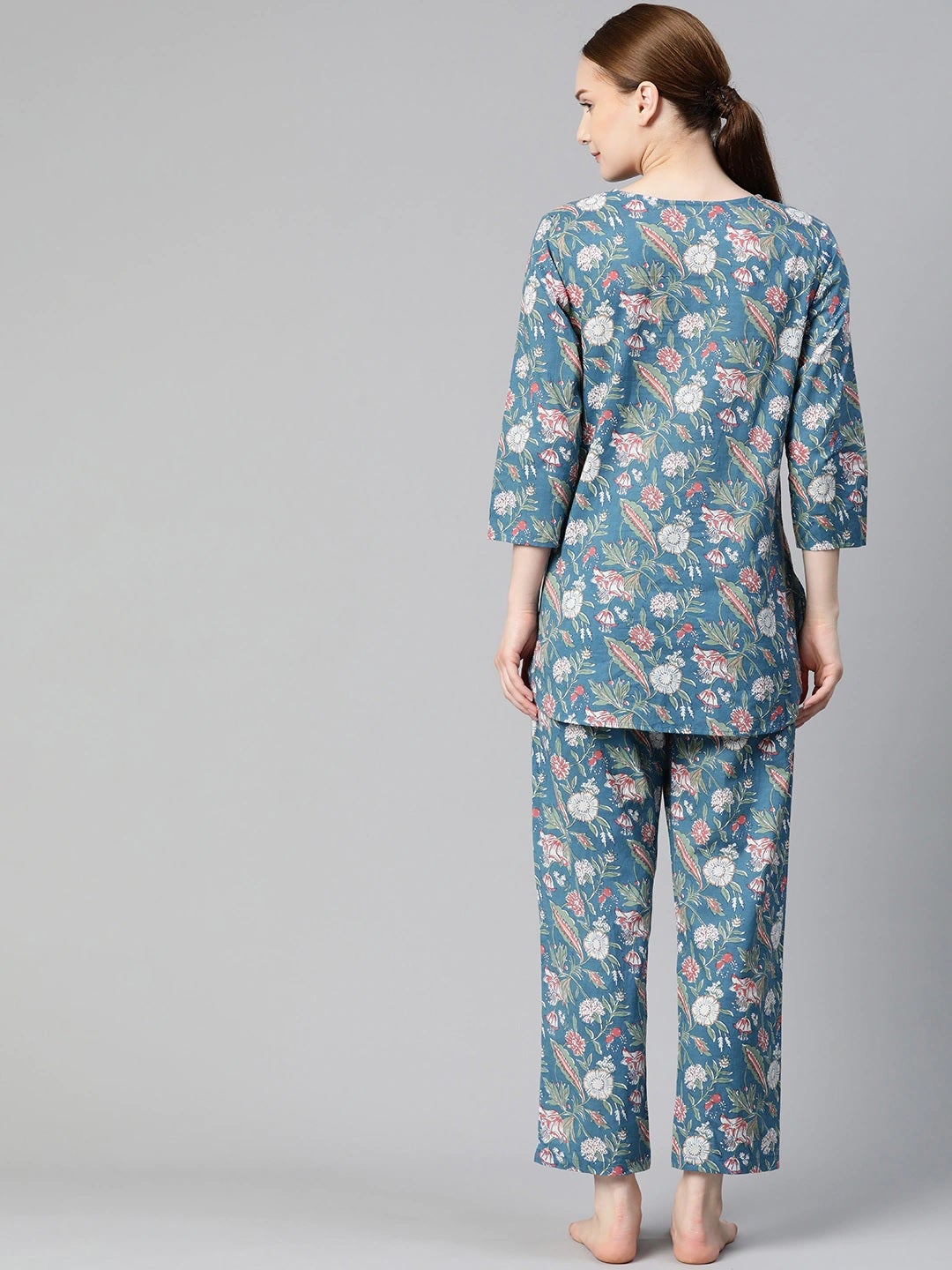 Women'S Blue Printed Cotton Nightwear | LASVINI - Redefining Indian Fashion with Elegance