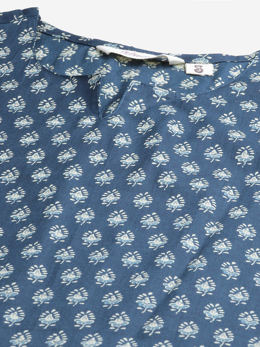 Women'S Dark Blue Buti Print Cotton Nightwear | LASVINI - Redefining Indian Fashion with Elegance