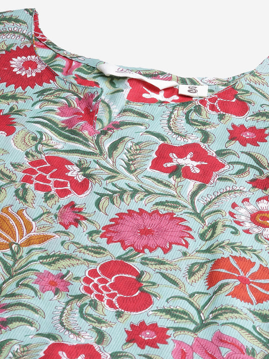 Women'S Green Floral Print Cotton Nightwear | LASVINI - Redefining Indian Fashion with Elegance