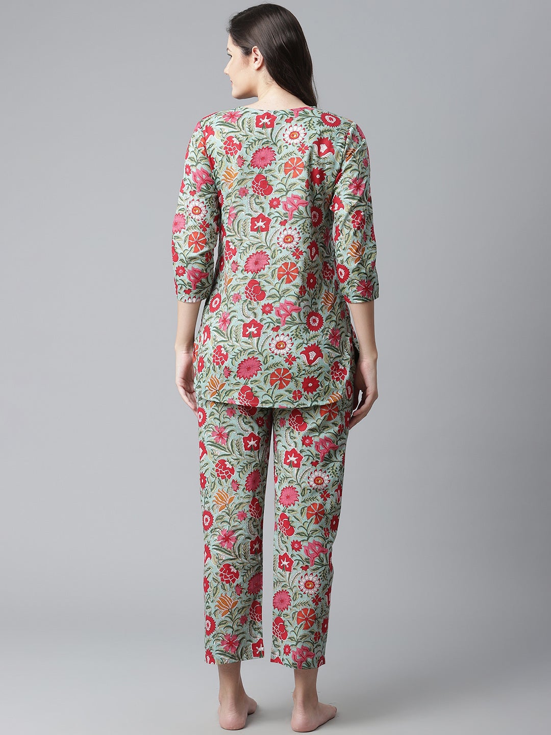 Women'S Green Floral Print Cotton Nightwear | LASVINI - Redefining Indian Fashion with Elegance