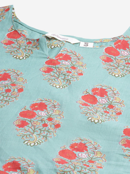 Women'S Green Floral Print Cotton Nightwear | LASVINI - Redefining Indian Fashion with Elegance