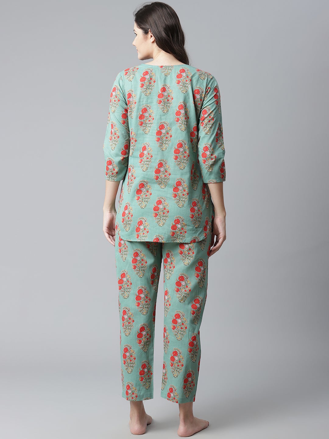 Women'S Green Floral Print Cotton Nightwear | LASVINI - Redefining Indian Fashion with Elegance