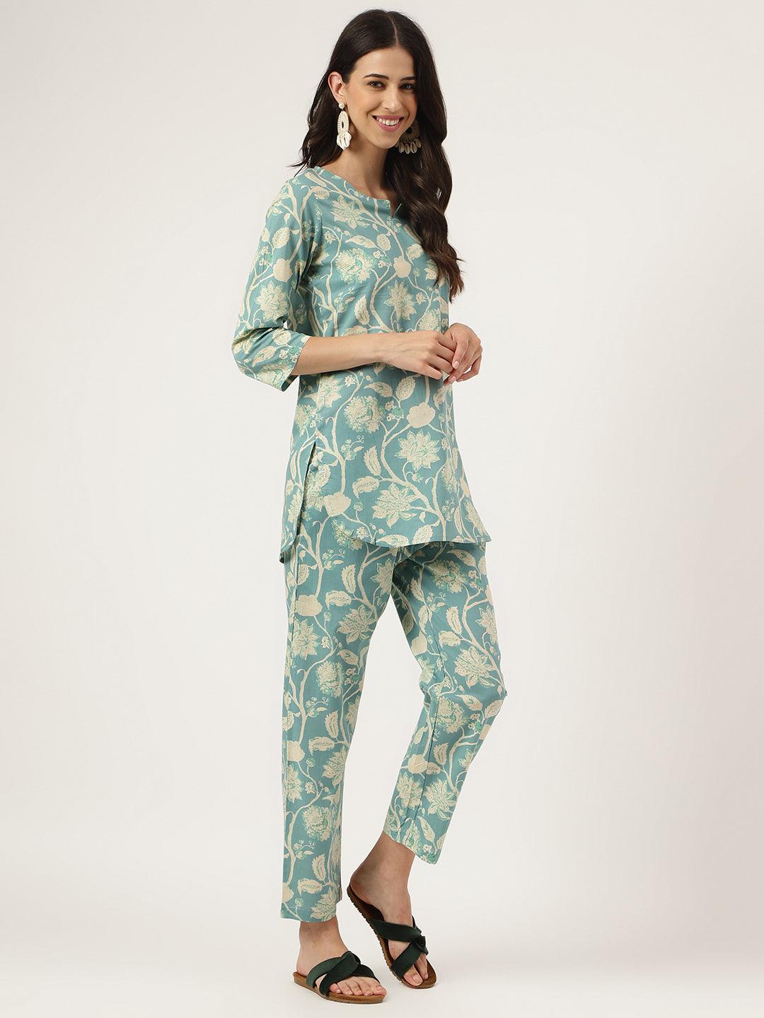 Sea Green Printed Loungewear/Nightwear | LASVINI - Redefining Indian Fashion with Elegance
