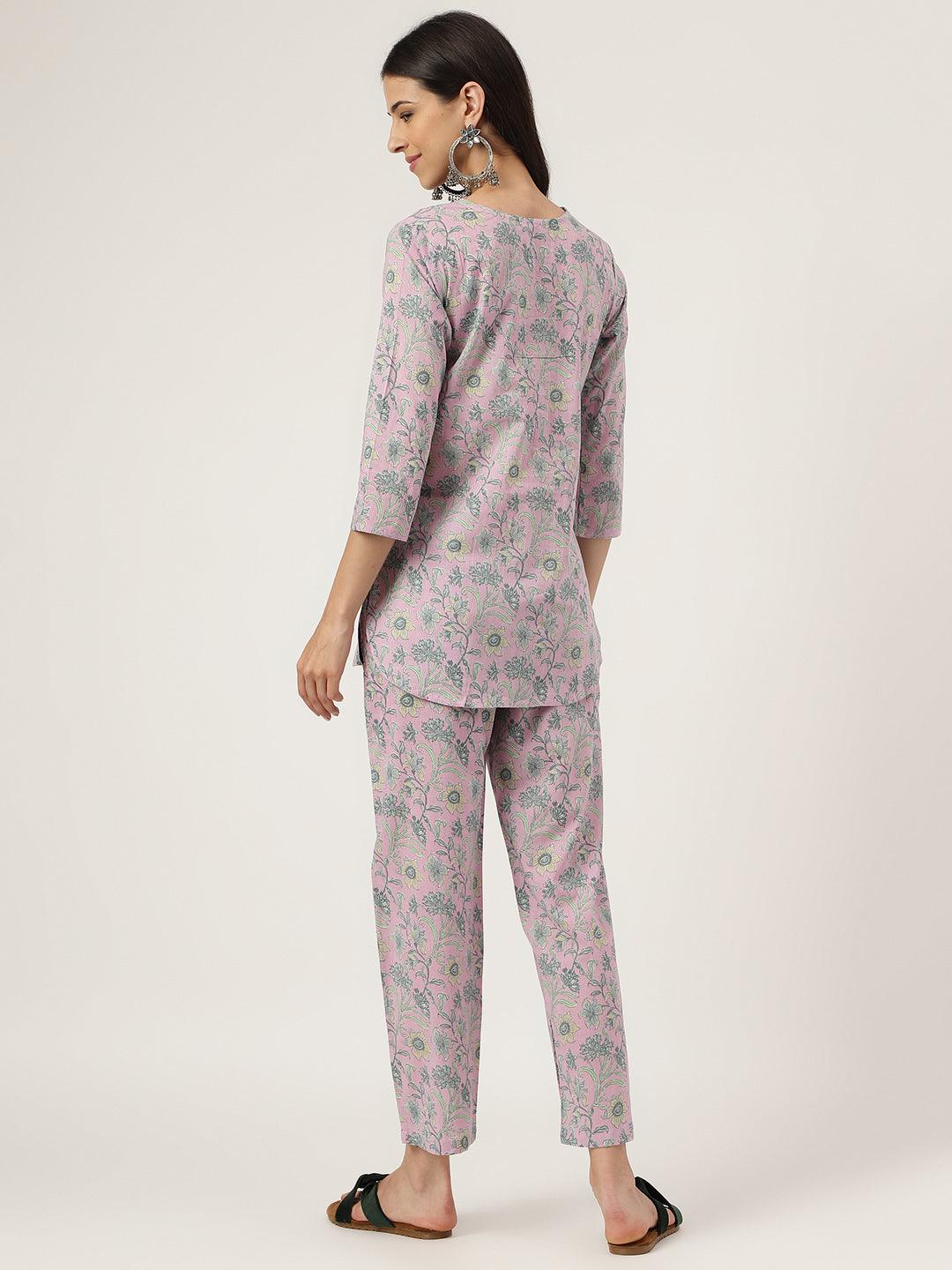 Lavender Printed Loungewear/Nightwear | LASVINI - Redefining Indian Fashion with Elegance