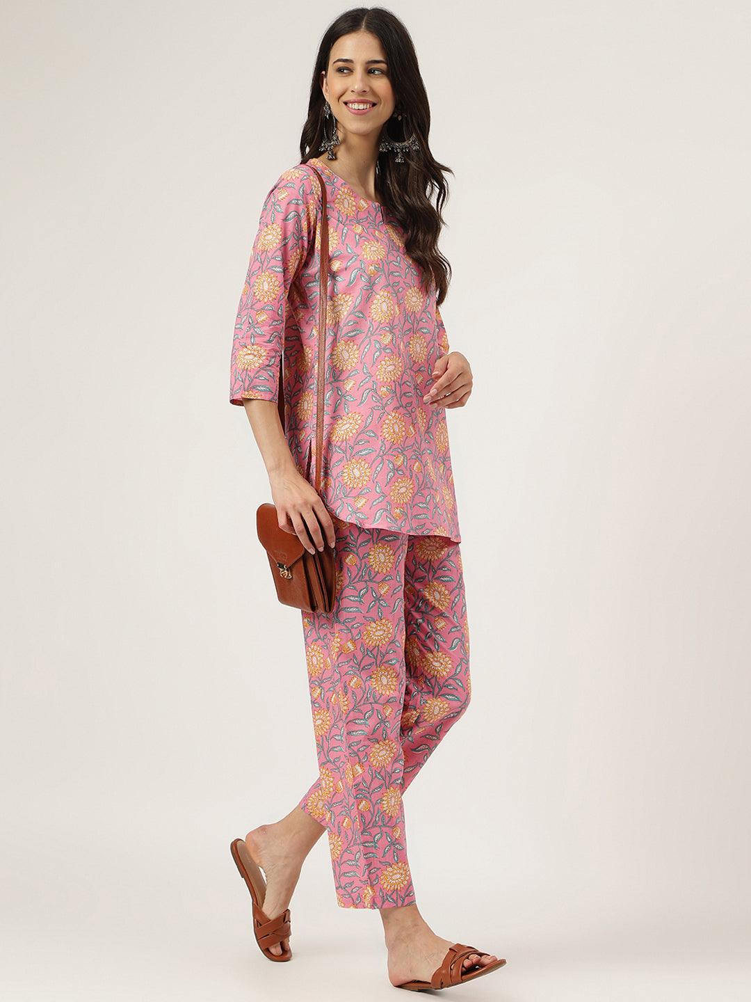 Dark Pink Printed Loungewear/Nightwear | LASVINI - Redefining Indian Fashion with Elegance