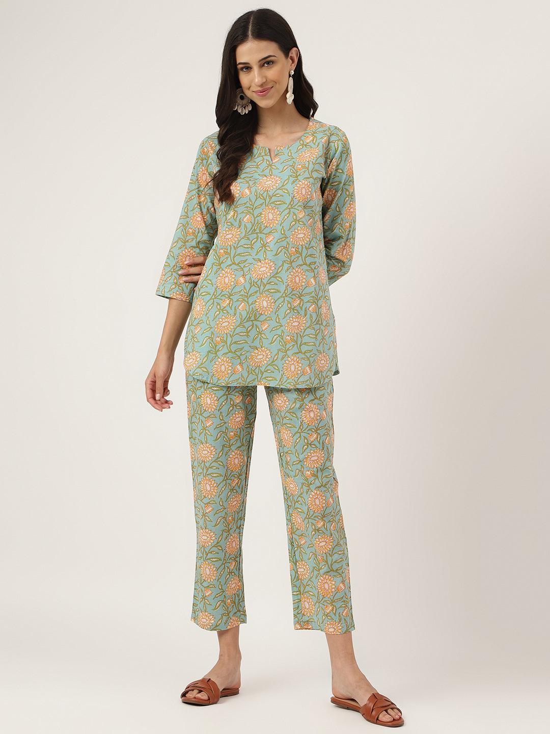 Green Printed Loungewear/Nightwear | LASVINI - Redefining Indian Fashion with Elegance