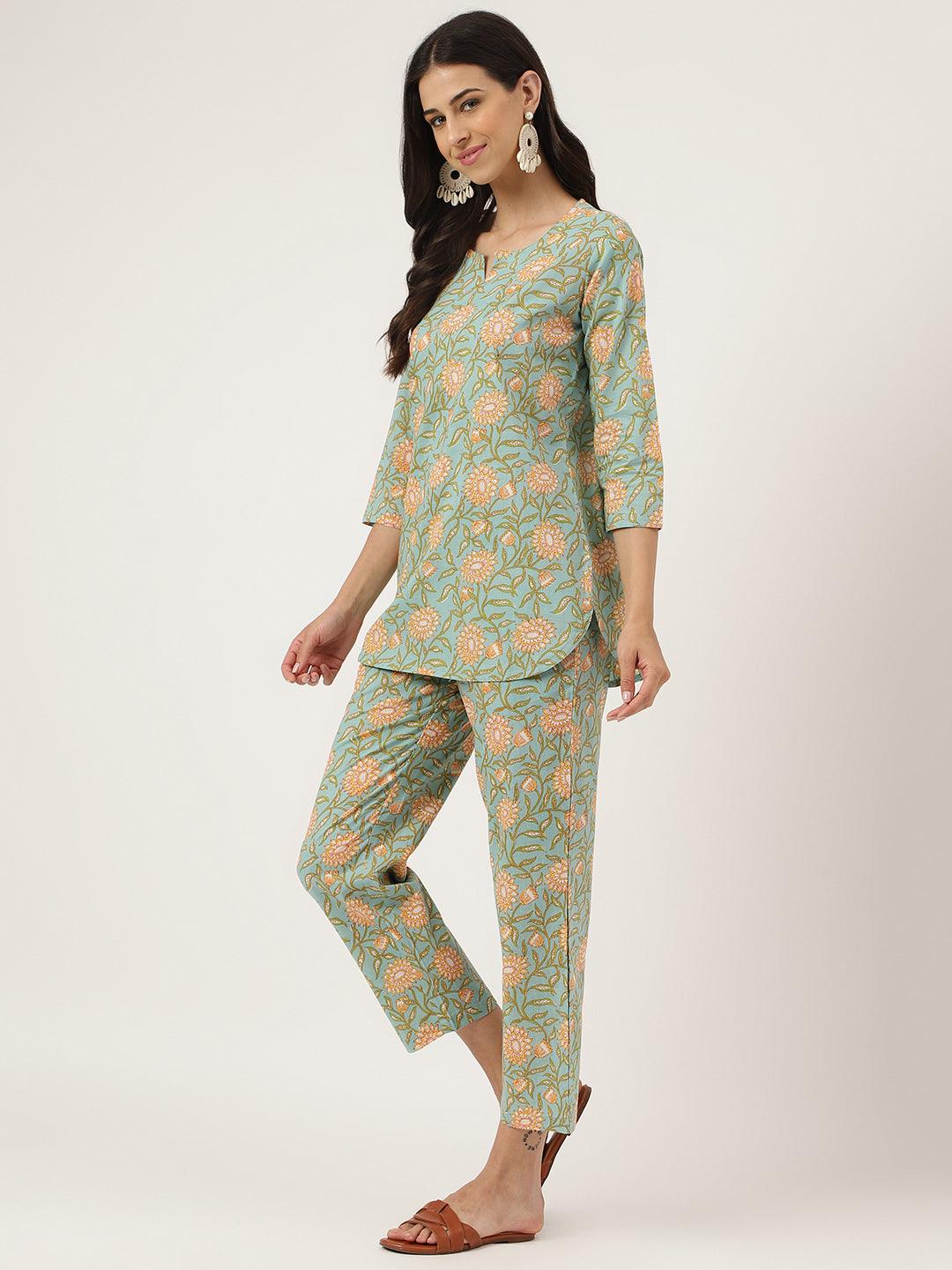 Green Printed Loungewear/Nightwear | LASVINI - Redefining Indian Fashion with Elegance