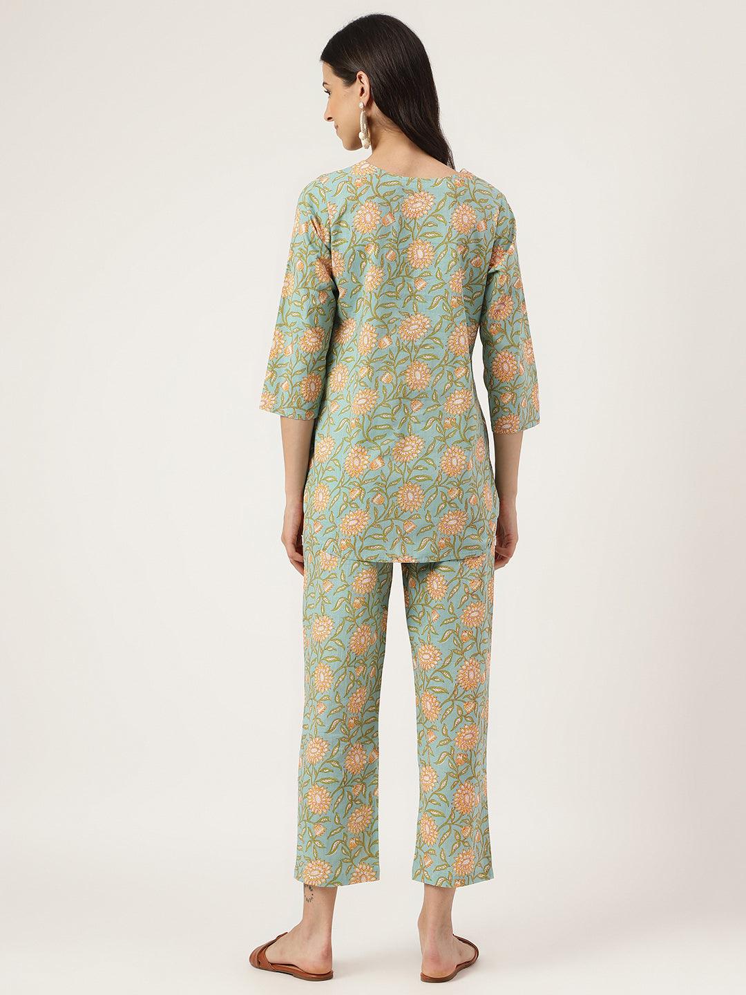 Green Printed Loungewear/Nightwear | LASVINI - Redefining Indian Fashion with Elegance