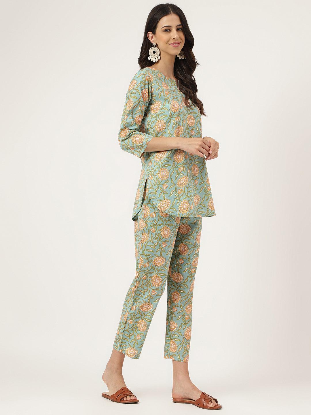 Green Printed Loungewear/Nightwear | LASVINI - Redefining Indian Fashion with Elegance