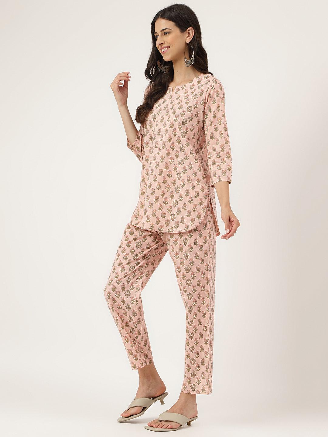 Soft Pink Printed Loungewear/Nightwear | LASVINI - Redefining Indian Fashion with Elegance