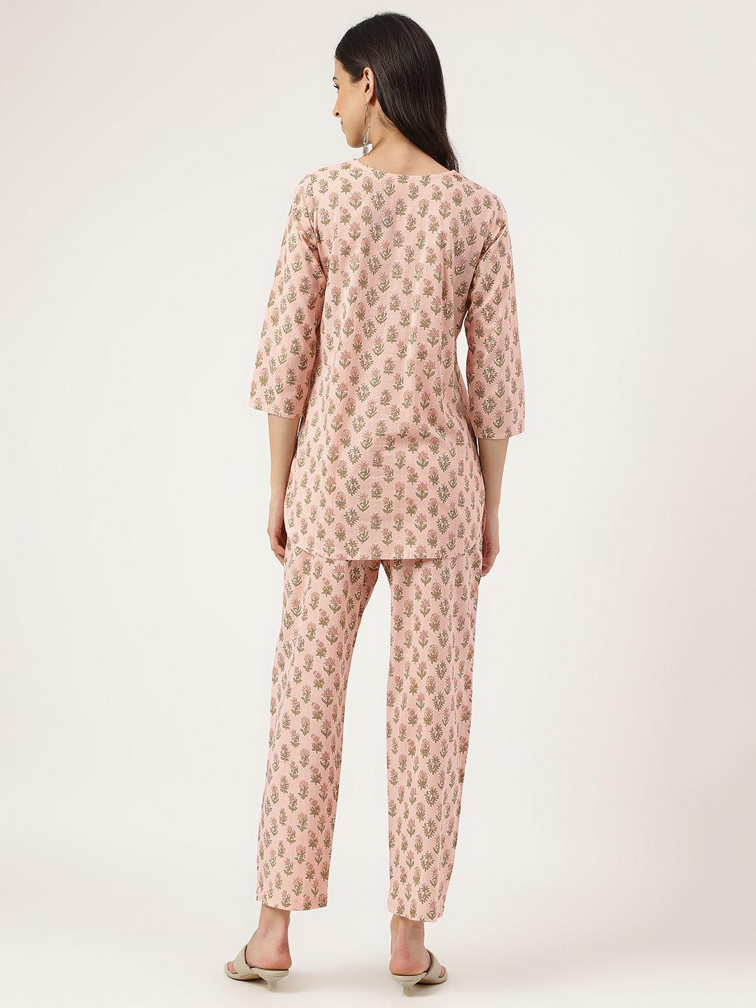 Soft Pink Printed Loungewear/Nightwear | LASVINI - Redefining Indian Fashion with Elegance