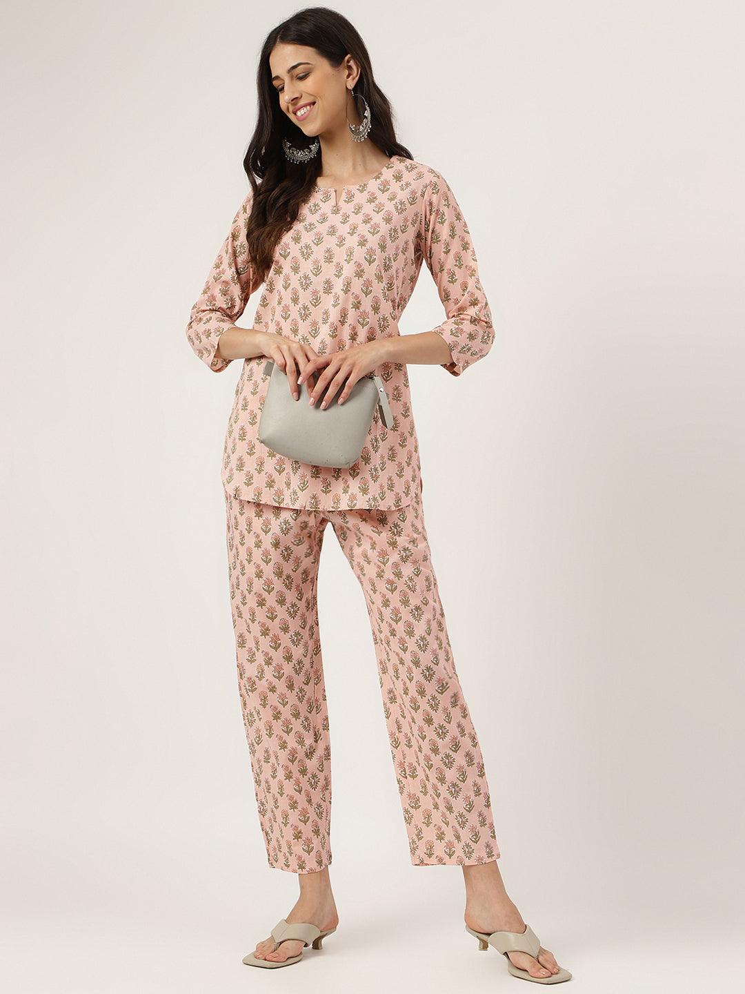 Soft Pink Printed Loungewear/Nightwear | LASVINI - Redefining Indian Fashion with Elegance