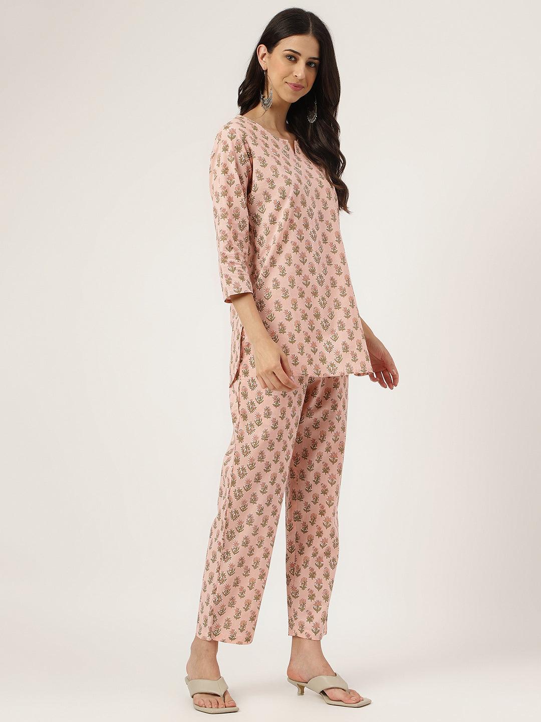 Soft Pink Printed Loungewear/Nightwear | LASVINI - Redefining Indian Fashion with Elegance