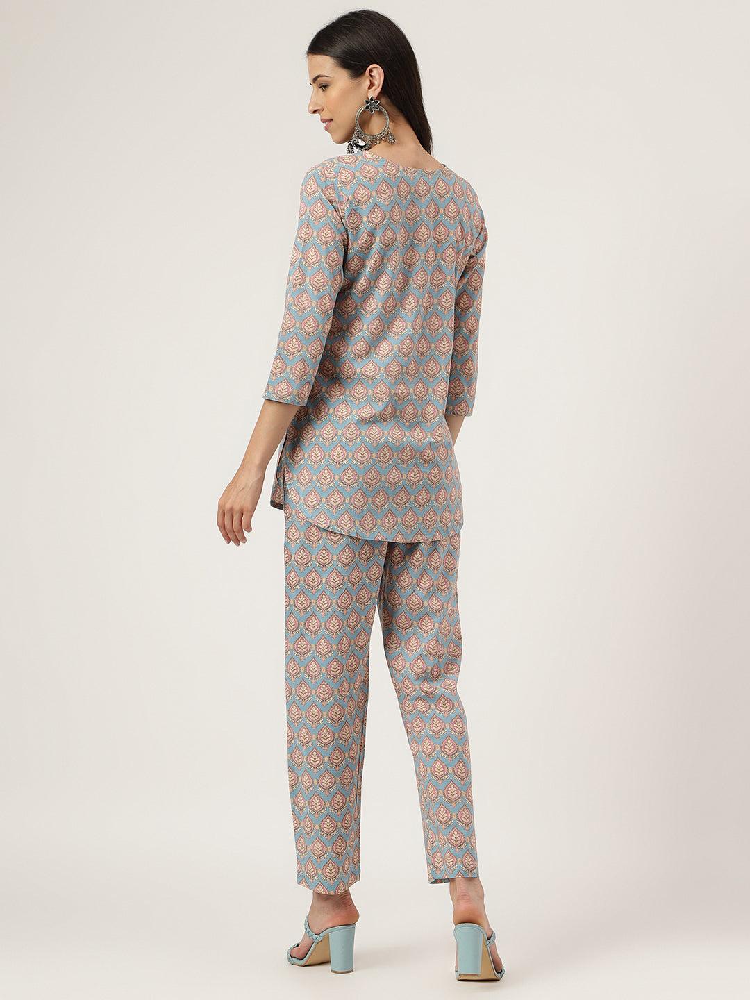 Sky Blue Printed Loungewear/Nightwear | LASVINI - Redefining Indian Fashion with Elegance