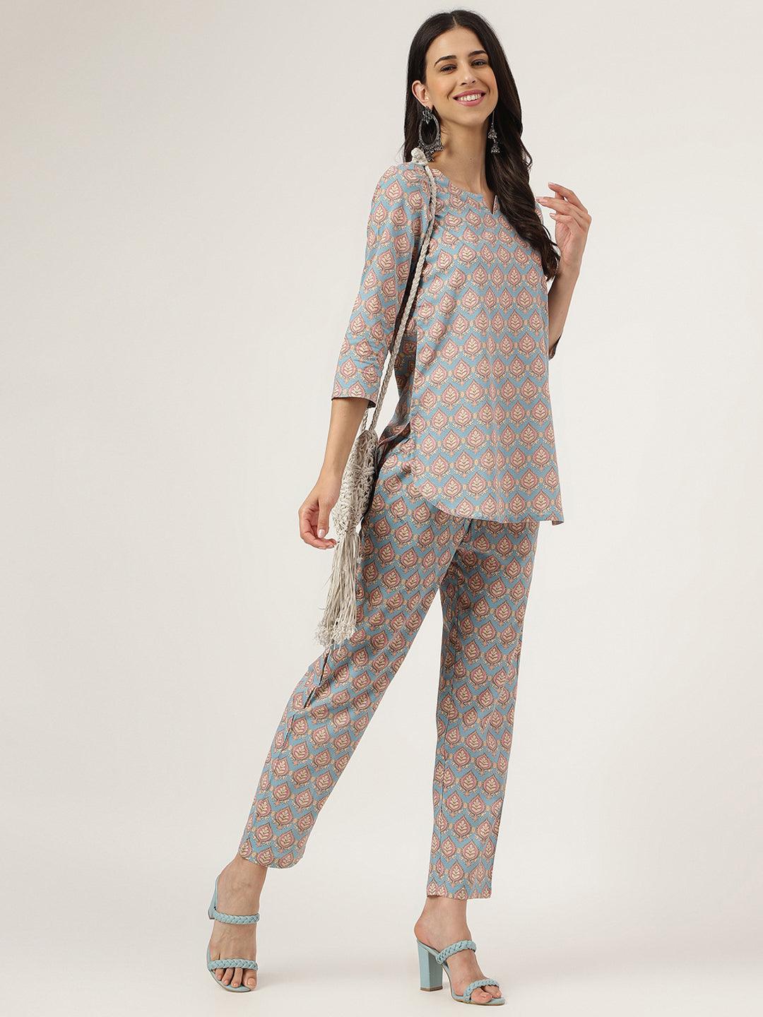 Sky Blue Printed Loungewear/Nightwear | LASVINI - Redefining Indian Fashion with Elegance
